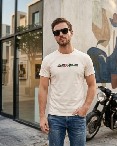 Folio Fashion Premium  off white T-Shirt – 195 GSM Cotton embroidery